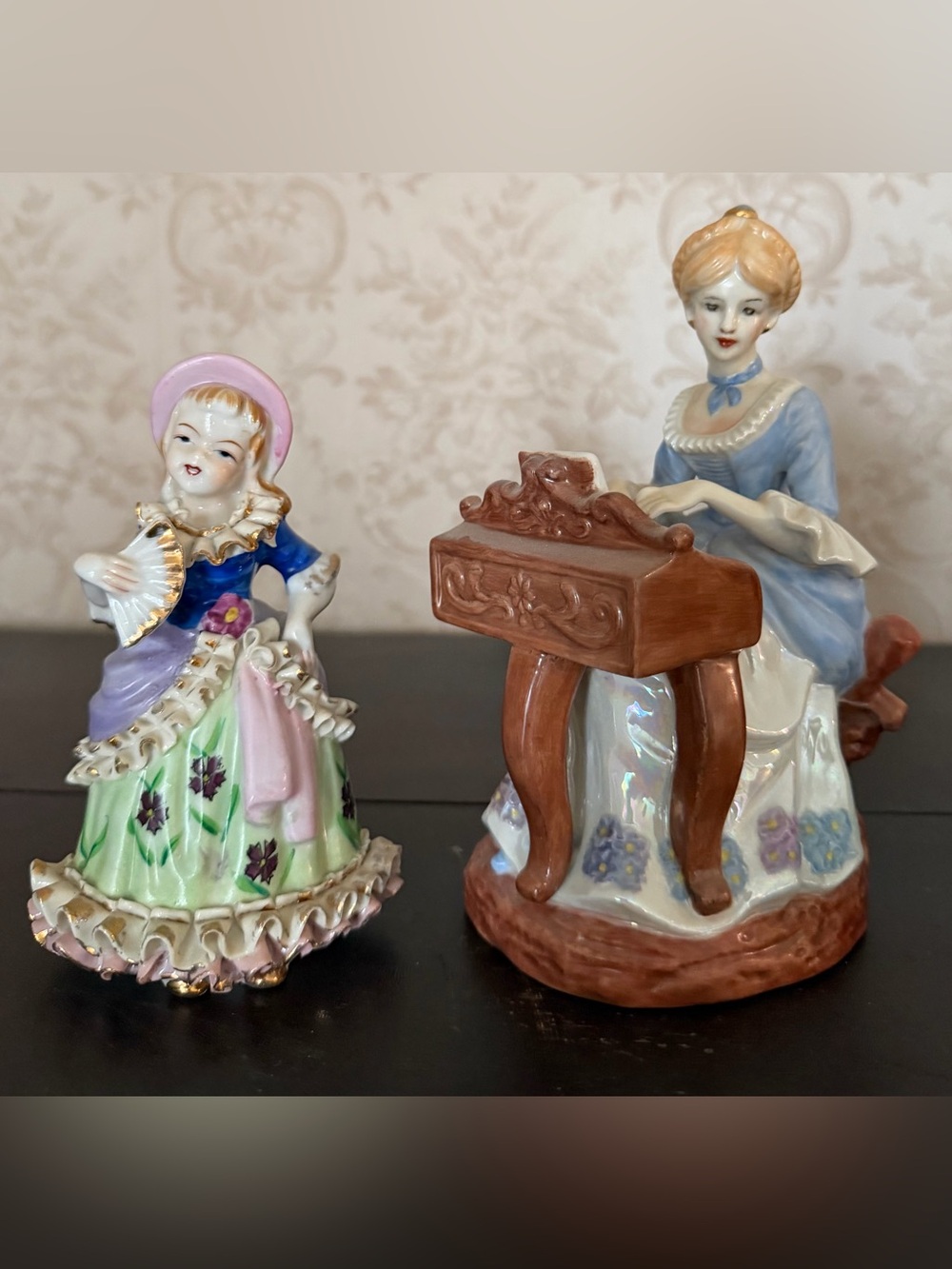 Porcelain Victorian Lady Figurines in Pastel Colours Made in Japan